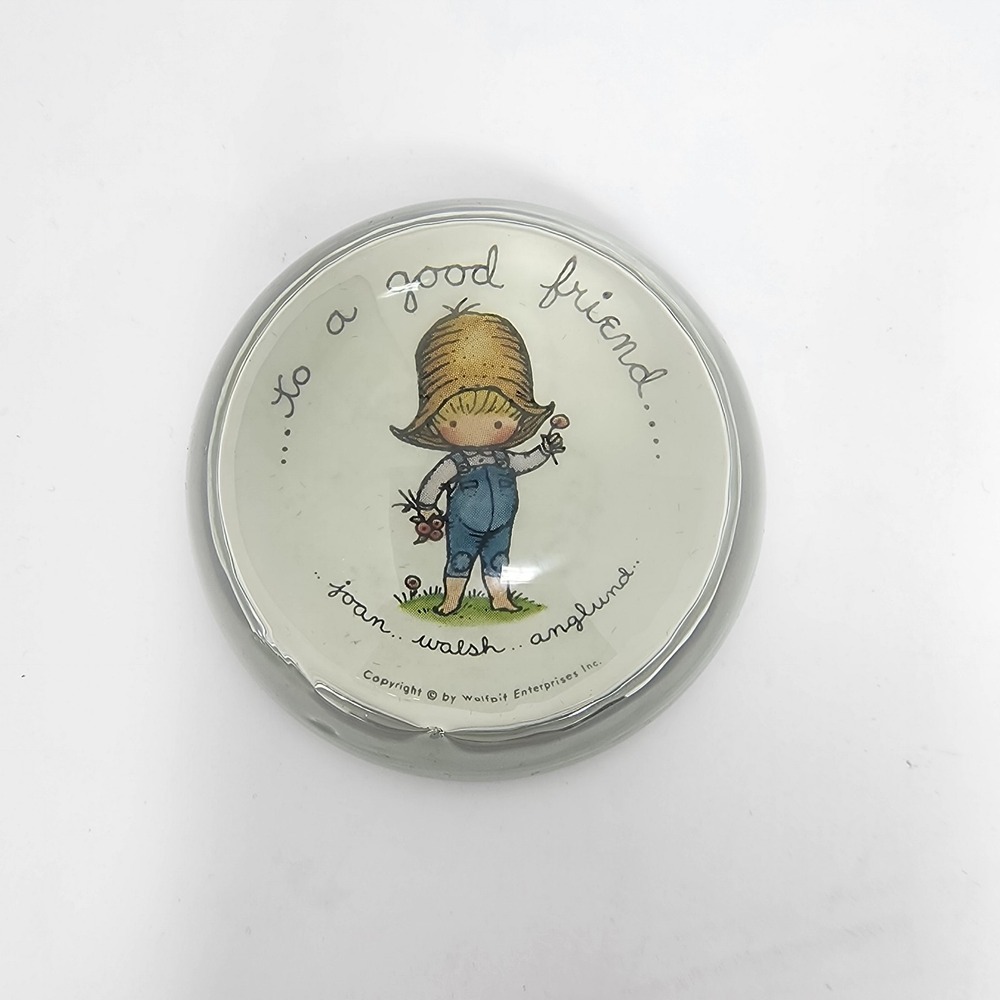 Vintage‎ Joan Walsh Anglund Glass Dome Paperweight Friendship "To A Good Friend"